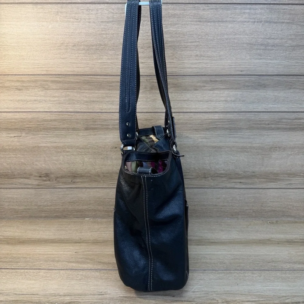TIGNANELLO Black Pebbled Leather Shoulder Bag Large Tote Classic Double Handle